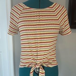 Multi colored tie-front top